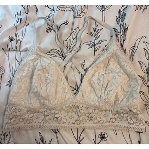 Xhilaration‎ White Lace Longline Bralette Criss Cross Back Women's Size L
